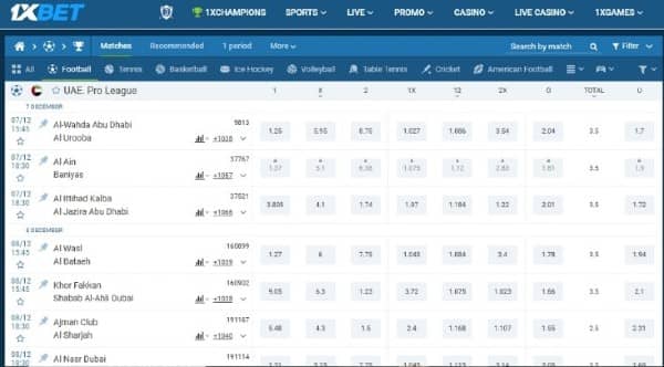 Check odds on 1xbet